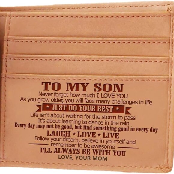Leather Slim Wallet RFID Blocking Personal Gift for Son from Mom - Picture 1 of 7